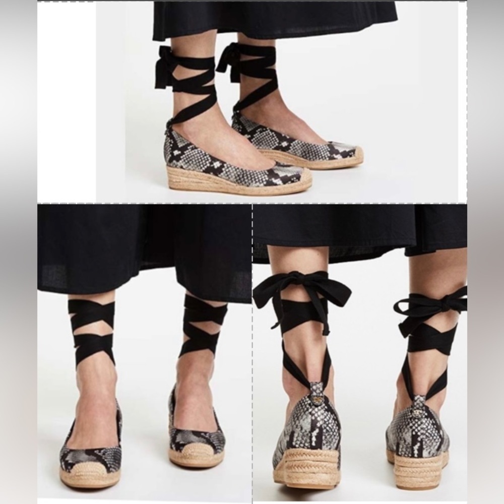 Tory Burch Heather Lace Wrap Up Espadrille Wedges - Size 6 - Picture 2 of 14